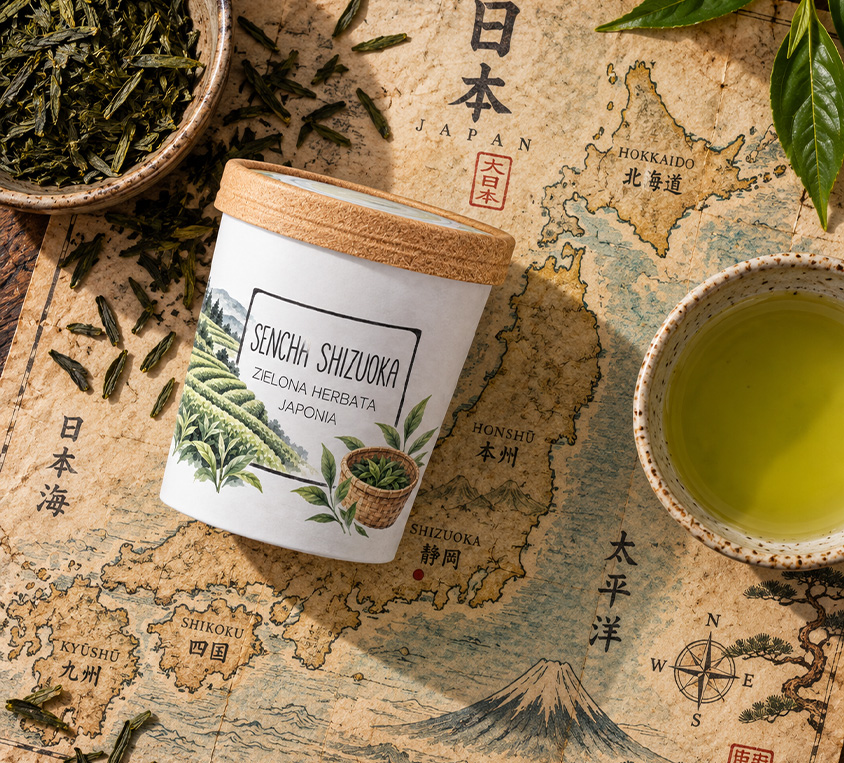 Sencha Shizuoka Leo Tea – japońska zielona herbata liściasta w dekoracyjnym kubku tekturowym 70g